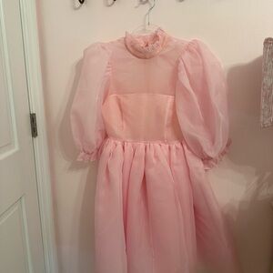SELKIE puff dress | Elegant Pink Puff Sleeve Dress